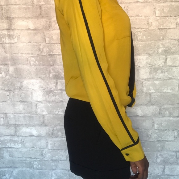 H&M | Yellow & black high low long sleeve top - Picture 7 of 8